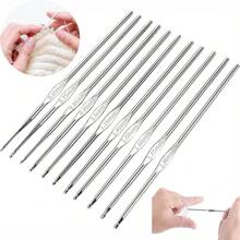 12/15 sztuk szydełka mix rozmiar 0,6 mm do 1,9 mm stal nierdzewna szydełka do robienia na drutach igły DIY włóczka do szycia igły na prezent dla mamy - Srebro - Zobacz 3