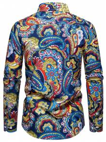 Men's Fashion Casual Personalized Long Sleeve African Style Printed Shirt, Versatile & Stylish