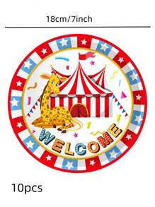 kumozawa 10 قطعة / مجموعة لحفلات أعياد الميلاد ذات موضوع السيرك والكرنفالات - أطباق ورقية، مناديل، أكواب
