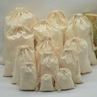 10pcs/Pack Beige Drawstring Gift Bags, Multi-Sizes Gift Packaging Bags For Holidays, Events, Parties, Weddings, DIY Gift Wrapping, Home Storage Bags