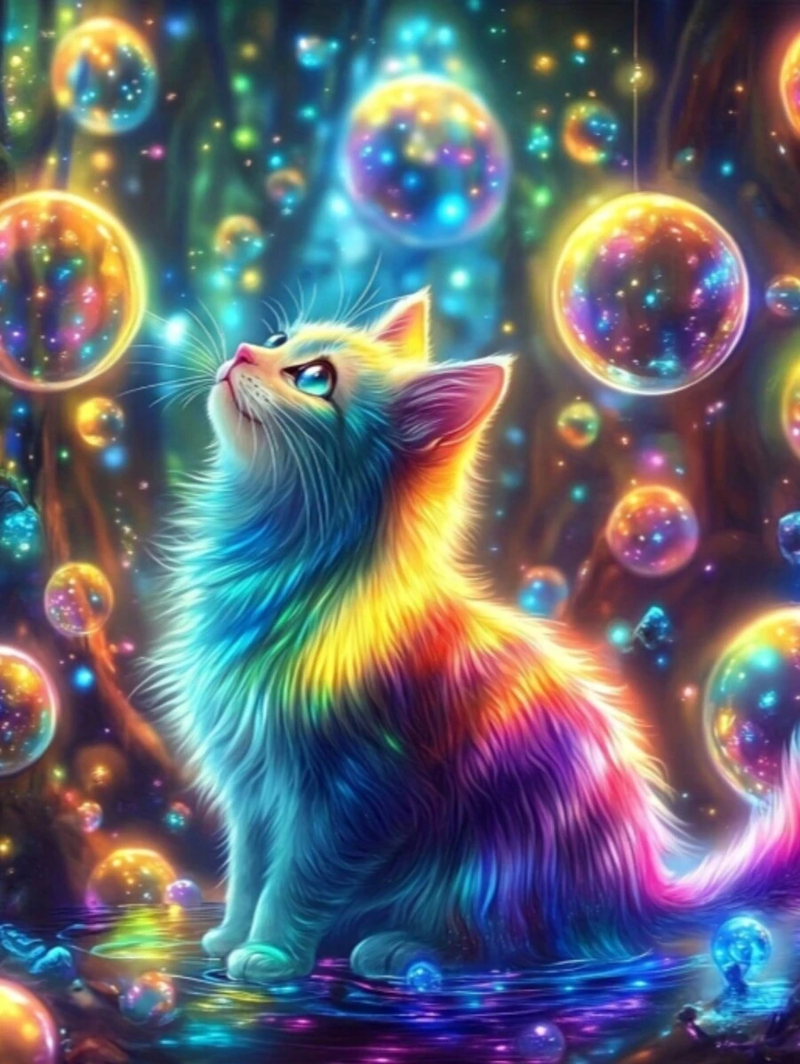 1 Set Of 20-30-40 Sizes Frameless Diamond Painting 5D DIY Kits, Dreamlike Bubble & Cat Space Decor, Surprise Gift - Multicolor - View 1