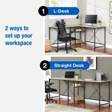 Mainstays Two-Way Convertible Desk With Lower Storage Shelf, Black Wood Grains Finish And Black Metal Frame - 米色 - 查看 2