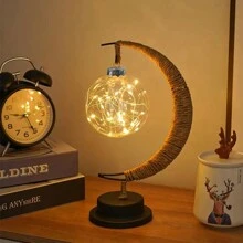 LED Ball Lamp Wrought Iron Moon Lamp, Plastic And Iron Bar Desk Lamp Decorative Lamp, Bedroom Decorative Modeling Lamp (Battery Not Included) Halloween, Christmas Decor For Hotel/Catering/Event Holding