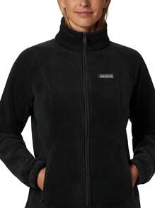 1 件女士休闲纯色保暖内衬厚户外运动立领夹克 - 黑色 - 查看 6