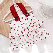 Dog Dresses For Small Dogs Girl Summer Puppy Clothes Outfit Apparel Female Cute Cat Skirt Cherry Print Ruffles Pet Dress