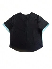 Plus Women's Contrasting Striped Printed T-Shirt - Blue - View 4