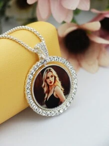 1pc Custom Personalized Photo Necklace, Custom Double-Sided Picture Necklace, Hip Hop Style Chain Strap Picture Pendant, Personalized Commemorative Gift, Father's Day Gift Gift Ideas, Silver, Stylish, Colorful, Vintage, Simple, Unisex, Casual, Cuties, Custom, Personalized, Unique, Ideal Gifts For Him, Ideal Gifts For Her, Her, Boyfriend, Girlfriend, Dad, Mom, Family, Friends, For Anniversaries, For Birthdays, For Graduation, For Prom, For Party, Prom Season