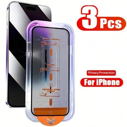 Set de 3 protectores de pantalla de vidrio templado antiespía, a prueba de polvo y con instalación privada, compatibles con 7, 8, X, XS, XS MAX, XR, 11, 12, 13, MINI, 14, 15, 16 Pro, Plus y ProMax, SE, regalo de cumpleaños, familia y amigos, accesorios para teléfono