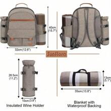 Sunflora Picnic Backpack For 4 Person With Blanket Picnic Basket Set For 2 With Insulated Cooler Wine Pouch For Family Couples (Blue & Stripe) - Brush Beige - View 10