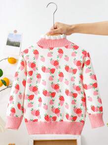 M.Dian xi Girls 2025 New Floral Trim Turtleneck Fashionable Versatile Thick Warm Pullover Sweater - Pink - View 2