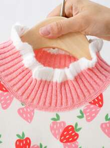 M.Dian xi Girls 2025 New Floral Trim Turtleneck Fashionable Versatile Thick Warm Pullover Sweater - Pink - View 3