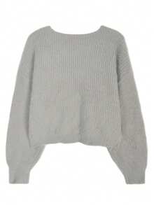 秋冬季马海毛 V 领长袖毛衣、七分袖上衣 - 淺灰色 - 查看 7