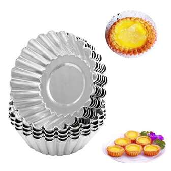 5/10/20/50pcs Aluminum Egg Tart/Cookie Mold, Reusable Kitchen Baking Tools, Flower Cup Pudding Molds, Lace Edge Tart DIY Cake Molds