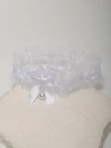 1 件时尚白色蕾丝仿珍珠吊坠可爱女孩心形腿吊袜带，适合角色扮演、婚礼、伴娘、浪漫、性感大腿链情人节 - 白色 - 查看 7