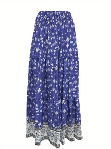 Women Bohemian Floral Skirt Casual Summer Elastic High Waist Skirt For Beaches Club Streetwear Aesthetic Clothes