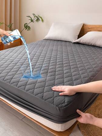 1pc Water Resistant Fitted Sheet, Beding, Bed Sheet, Mattress Cover, Soft And Comfortable Bedding For Bedroom, Skin-Friendly Mattress Proctector, Deep Pocket Cooling Breathable Quilted Fitted Sheet, For Queen King Twin All Size, Soft Cover For Mattress Protector And Mattress Topper, Dustproof, Machine Washable, Black