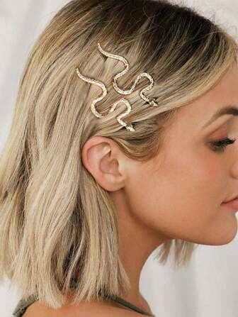 2 piezas Clips para el cabello con forma de serpiente en tono dorado, accesorios para el cabello de estilo gótico oscuro y cool para niñas, pinzas de cocodrilo para flequillo y cabello lateral, pasadores de cabeza dorados, pinzas para el cabello, artículos escolares