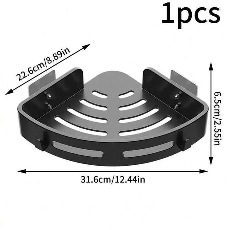 浴室转角淋浴收纳架，浴室转角置物架，免钻孔淋浴转角置物架，壁挂式淋浴置物架，适用于浴室/厨房浴室 - 黑色 - 查看 2