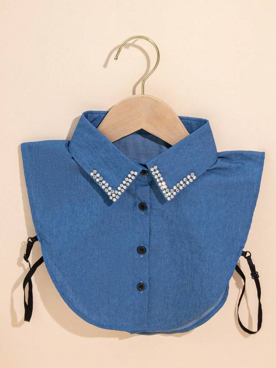 1pc V-Neck Decorative Pearl Collar, Suitable For Matching Shirts - Blue - View 1