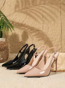 Giày cao gót mũi nhọn 11cm cho nữ, giày cao gót thanh lịch có quai buộc cổ chân, dễ mang, chất liệu PU tráng gương, màu đen, phù hợp cho hàng ngày/tiệc tùng, thanh lịch, giày bít mũi nữ, sang trọng. - màu đen - Xem 7