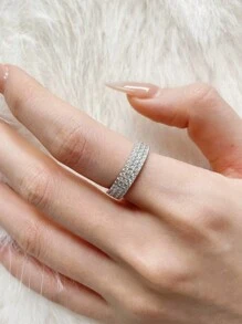 1pc Fashionable 925 Sterling Silver Simple Finger Three Rows Of Diamond Jewelry Fashion Bride Princess Ring Ladies Hand Jewelry Fine Jewelry Gift