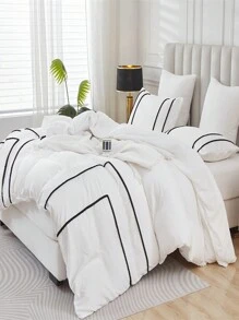 3pcs Polyester Washable Dimple Black Duvet Cover Set, 1 Duvet Cover & 2 Pillow Shams