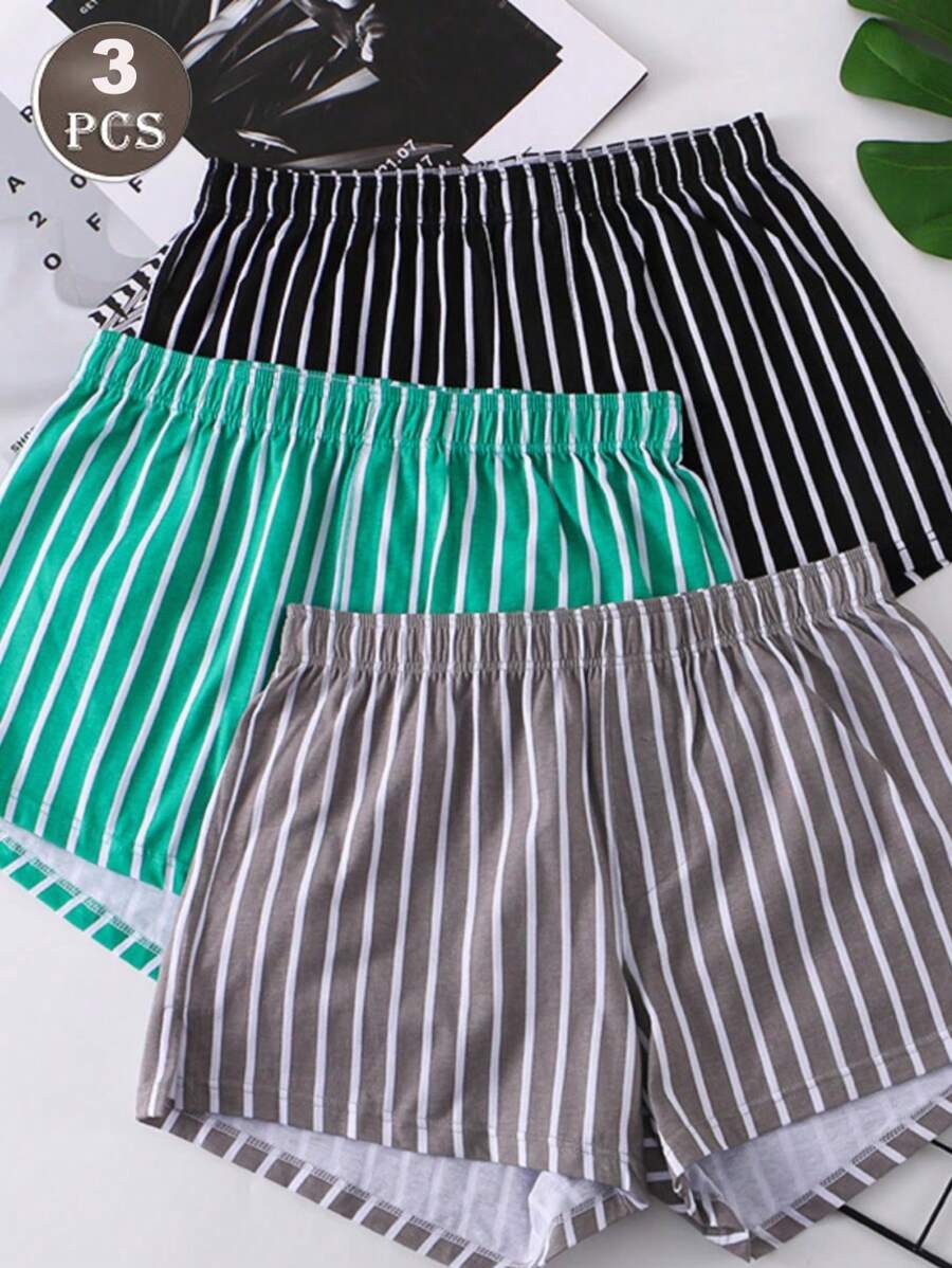 3-Pack Men Plus Size Striped Loose Fit Soft Breathable Boxer Briefs - Multicolor - View 1