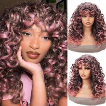 DZfirst Tóc giả tổng hợp chịu nhiệt Giáng sinh Tóc giả xoăn bồng bềnh có mái Ombre hồng Tóc giả sợi hóa học 18 inch Tóc giả mái được sử dụng hàng ngày Dễ đội Thân thiện với người mới bắt đầu Tóc giả xoăn bồng bềnh lớn - Màu hồng ombre - Xem 17