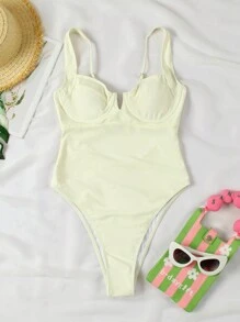 Polovedo Official Sexy V-Neck Black & White Patchwork One-Piece Swimsuit, Valentine's Day