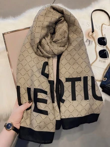 Unisex Letter Print Warm Scarf, Versatile Linen Long Scarf/Shawl, Korean Style, Suitable For Autumn/Winter