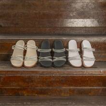 Women's Sandal With Shiny Rhinestone Straps, Two In One With Adjustable Strap, Comfortable Flat Sandals - 黑色 - 查看 5