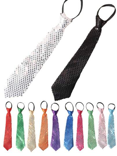 1pc Glitter Pull Tie Necktie, Solid Color Easy Zip Necktie, Suitable For Party, Performance, Celebrations Valentines