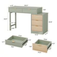 LITTLE TREE 5-Drawer Makeup Vanity Desk, Modern Vanity Table Dressing Table For Bedroom (Without Mirror), Mint Green - 薄荷綠 - 查看 7
