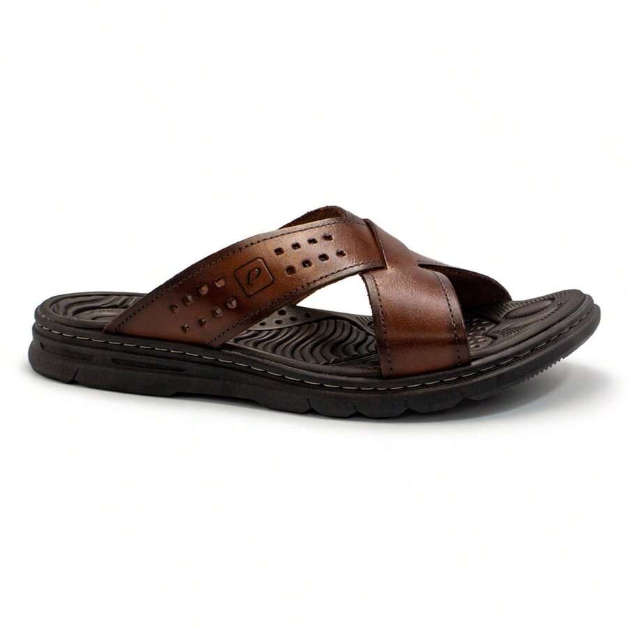 Pegada Men's Leather Flip Flops 134201 - 鏽棕色 - 查看 1