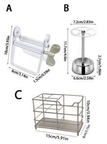 1 件不锈钢牙刷架牙膏架架子浴室收纳架独立式文具化妆刷收纳家居浴室装饰秋季装饰返校 - 銀色 - 查看 9