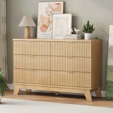 Tủ quần áo 6 ngăn kéo có khía, Tủ ngăn kéo hiện đại rộng 47 inch có chân gỗ, Tủ đựng đồ TV, Tủ ngăn kéo bằng gỗ cho phòng ngủ, phòng khách, hành lang, ký túc xá trở lại trường - Màu Khaki - Xem 1