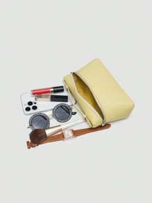 1 pieza Bolso bandolera cuadrado de unicolor con textura de grano de litchi en PU, pequeña cartera para mujer, adecuado para combinar con atuendos de moda diarios