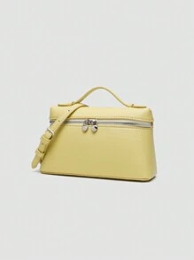 1 pieza Bolso bandolera cuadrado de unicolor con textura de grano de litchi en PU, pequeña cartera para mujer, adecuado para combinar con atuendos de moda diarios