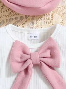 Conjunto de blusa de manga larga blanca con moño rojo y falda roja elegante para bebé niña en otoño/invierno - Rosa - Ver 4