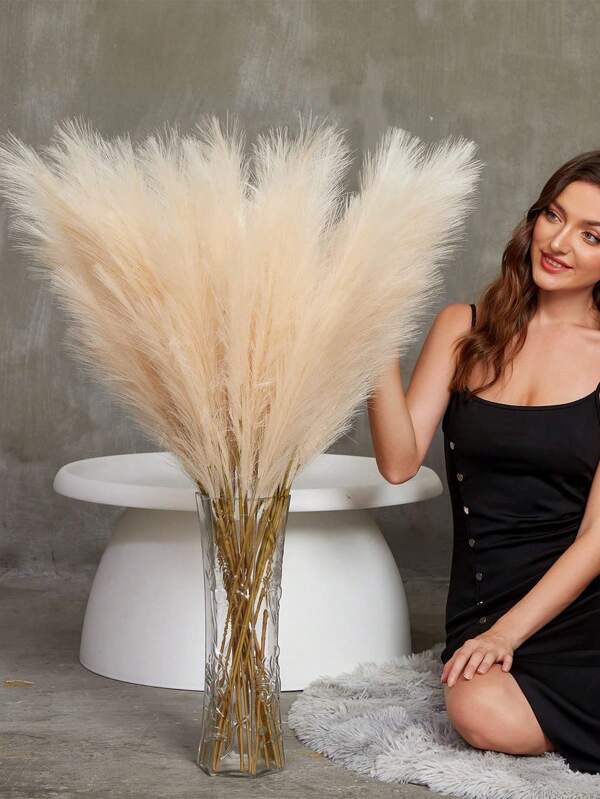 150pcs Faux Pampas Grass, Artificial Fluffy Pampas Grass, Pompous Grass Flower Arrangement For Boho-Inspired Atmosphere Home Wedding Decoration Outdoor Wedding Gifts Birthday Graduation,Fall Decor,Autumn