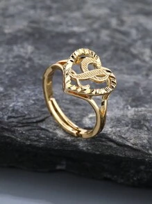 1 chiếc nhẫn sáng tạo cổ điển 26 chữ cái có thể điều chỉnh, phong cách châu Âu và Mỹ, phù hợp cho các cặp đôi - Vàng - Xem 37