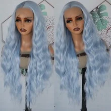 Gorgeous Blue Loose Wave Lace Front Wigs 26 Inch Pre Plucked Long Wavy Hair Wigs Glueless Light Blue Hair Heat Resistant Fiber Hair 13X4 Loose Wavy Synthetic Hair Replacement Wigs For Women Perfect For Daily Wear & Parties - Màu xanh lam - Xem 4