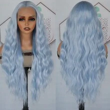 Gorgeous Blue Loose Wave Lace Front Wigs 26 Inch Pre Plucked Long Wavy Hair Wigs Glueless Light Blue Hair Heat Resistant Fiber Hair 13X4 Loose Wavy Synthetic Hair Replacement Wigs For Women Perfect For Daily Wear & Parties - Màu xanh lam - Xem 5