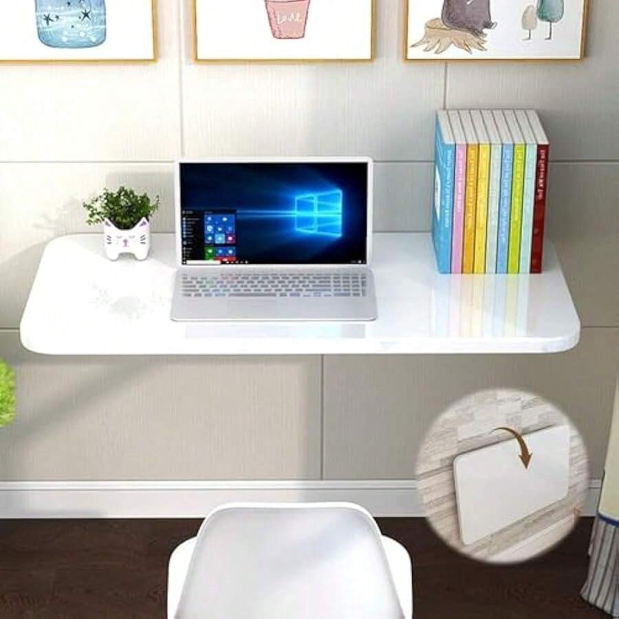 Wall Mounted Folding Table 80x40 Cm Floating Laptop Desk Work Table Op-Leaf Writing Desk PC Computer Dining Table Brackets Space Saving White - White80x40cm1 - View 1