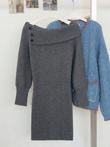 Women Off Shoulder Turtleneck Long Sleeve Bodycon Sweater Dress, Autumn/Winter