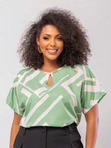 Plus Size Women's Blouse Curve T-Shirt Women's Short Sleeve Blouse G1 G2 G3 - 淺綠色 - 查看 3