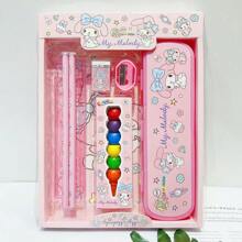 Sanrio Set di cancelleria Sanrio Kuromi, comprende astuccio, pastelli a cera, matite, ottimo regalo per studenti e ufficio, incentivo per l'apprendimento domestico
