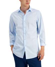 Men's Organic Cotton Tonal Coral-Print Slim Fit Dress Shirt - Blue - View 1