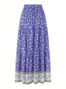 Women Bohemian Floral Skirt Casual Summer Elastic High Waist Skirt For Beaches Club Streetwear Aesthetic Clothes