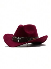 1pc Unisex Polyester Bull Boho Casual Party Felt Hat, Soft Brim Hat, Fedora Hat, Western Cowboy Hat, Fashionable Versatile Commuting, Autumn/Winter